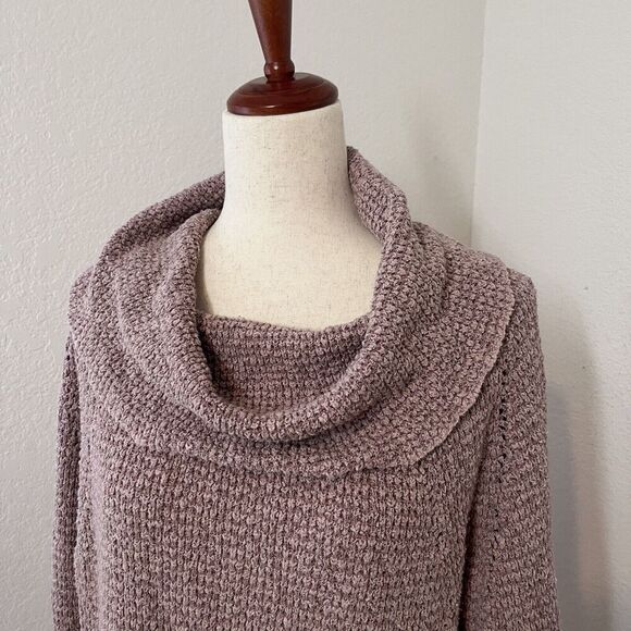 Free People By Your Side Pullover Sweater in Mauve Women Medium Cowl Neck - Picture 2 of 9